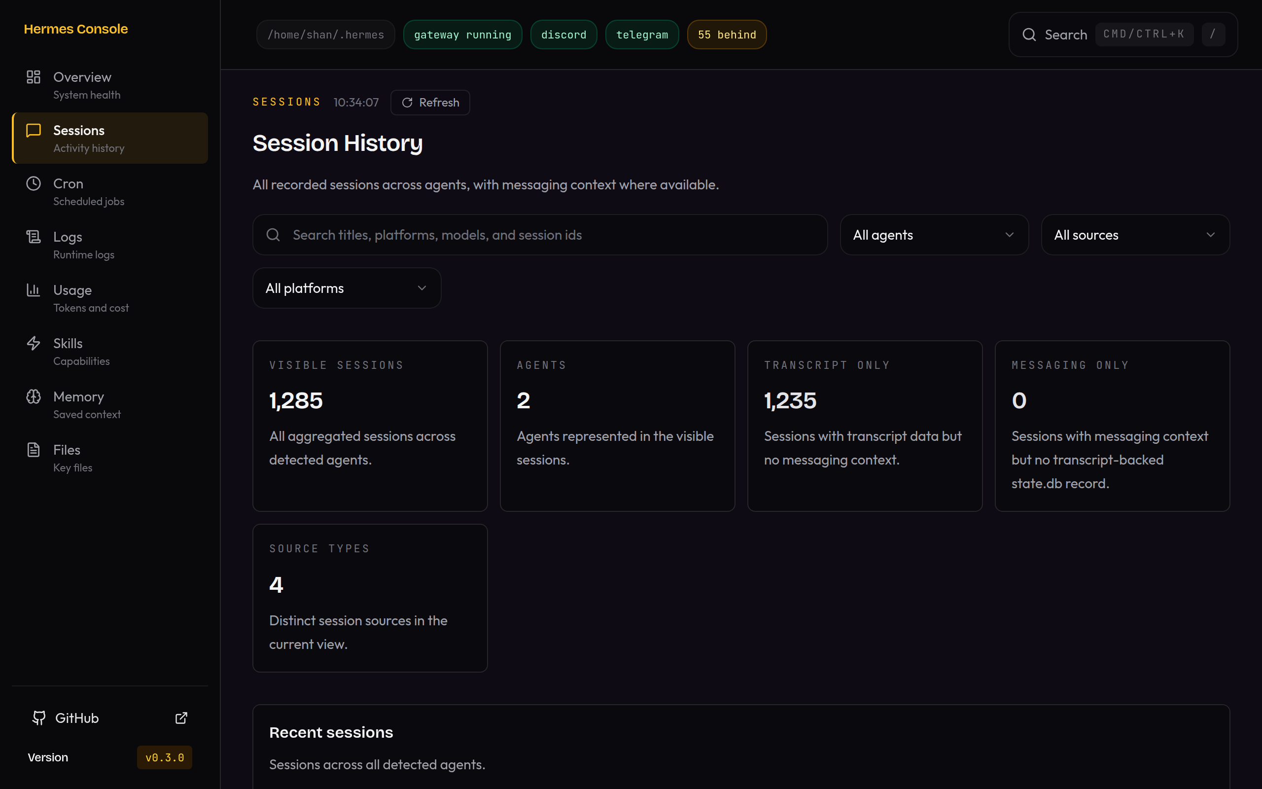 Hermes Console sessions